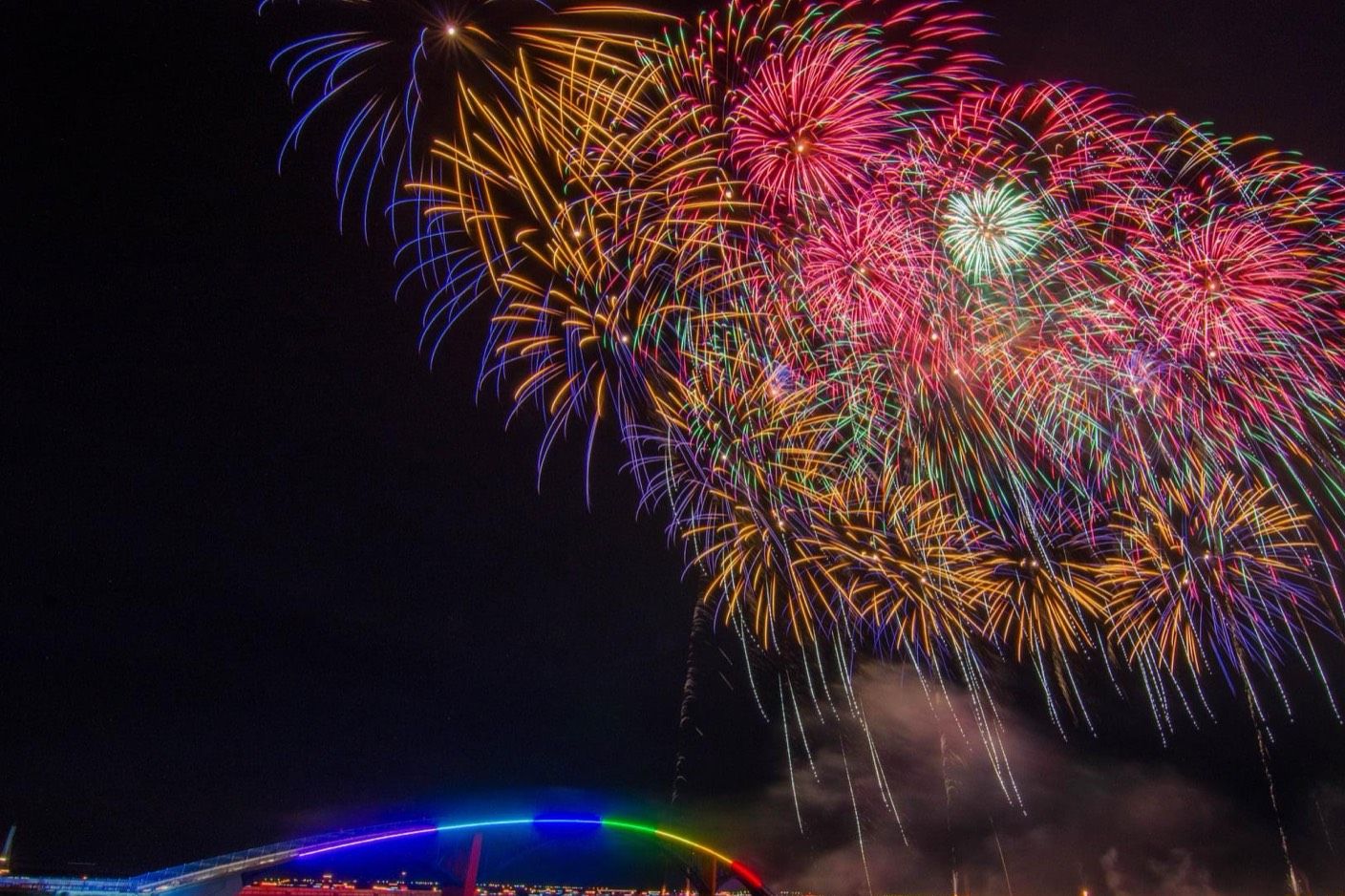 Penghu Fireworks Festival — fireworks blooming over the harbor.